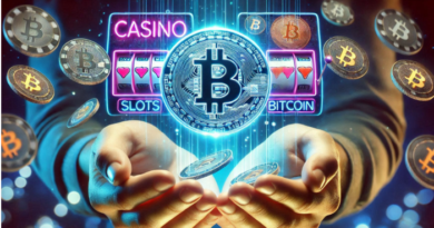 A digital casino with Bitcoin and cryptocurrency symbols, representing the advantages of crypto online casinos.