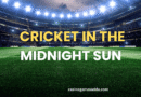 Cricketers playing a match under the midnight sun in Iceland